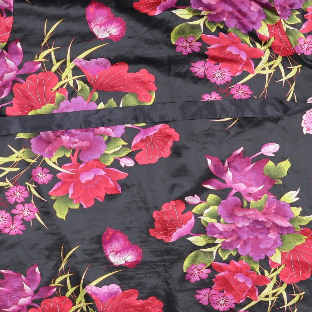 Presence Womens Black Floral Satin  Robe Size 16