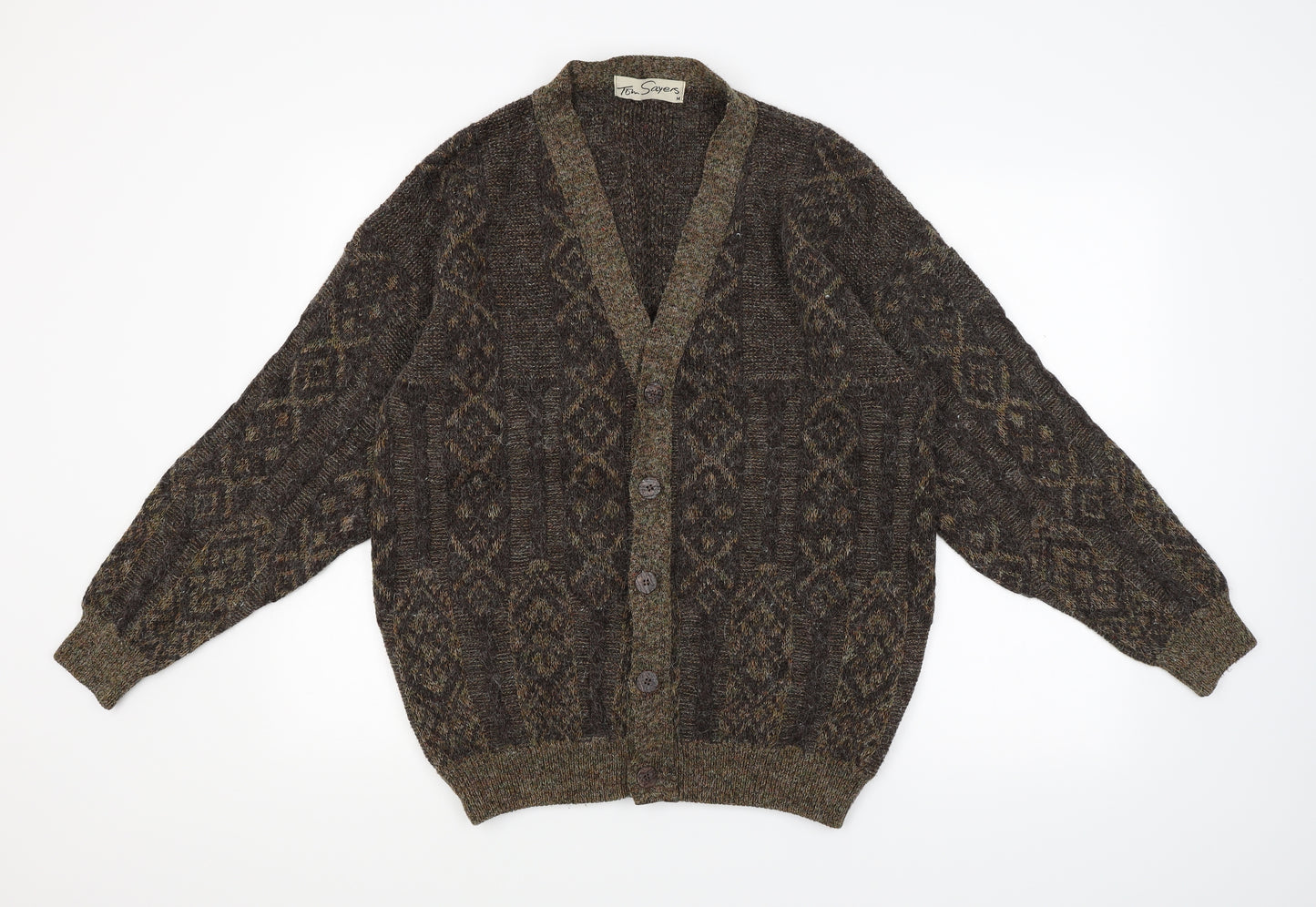 Tom Sayers Mens Brown Fair Isle Knit Cardigan Jumper Size M