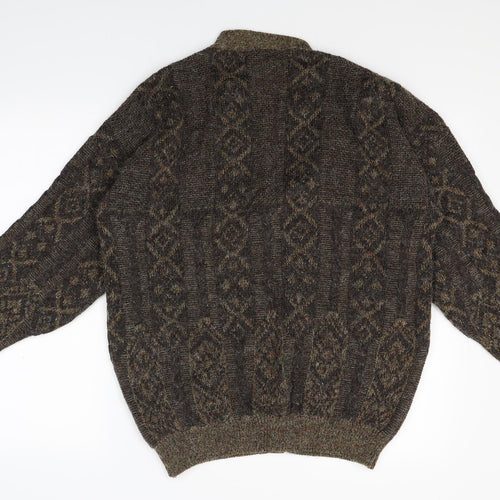 Tom Sayers Mens Brown Fair Isle Knit Cardigan Jumper Size M