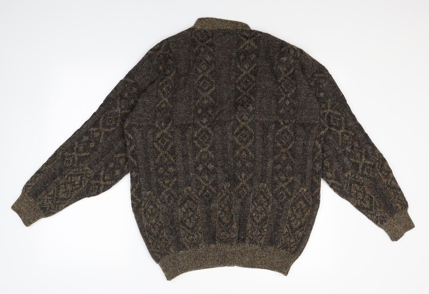 Tom Sayers Mens Brown Fair Isle Knit Cardigan Jumper Size M
