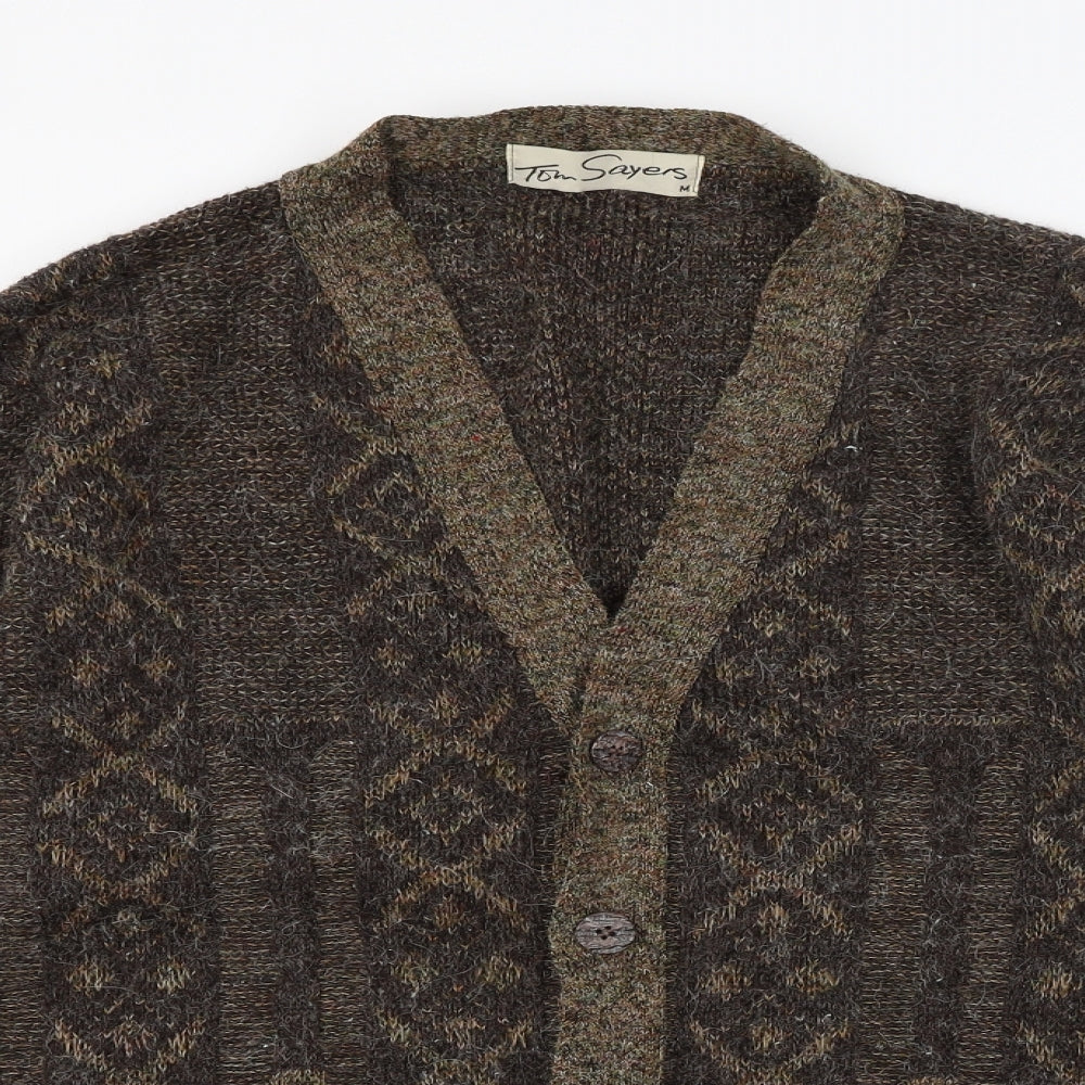 Tom Sayers Mens Brown Fair Isle Knit Cardigan Jumper Size M
