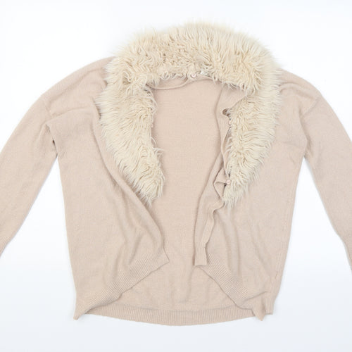 River Island Girls Pink  Knit Cardigan Jumper Size 11-12 Years  - Detachable fur collar`