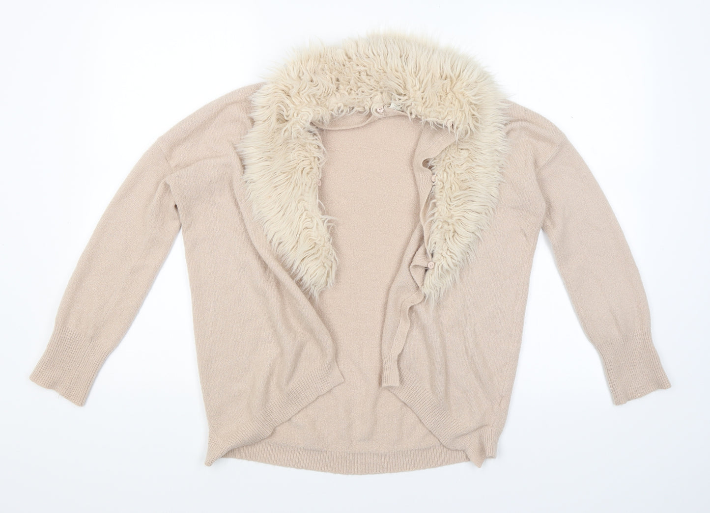 River Island Girls Pink  Knit Cardigan Jumper Size 11-12 Years  - Detachable fur collar`