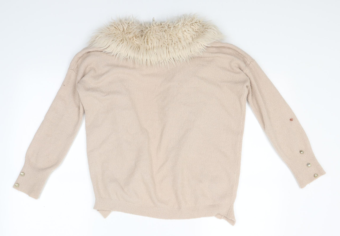 River Island Girls Pink  Knit Cardigan Jumper Size 11-12 Years  - Detachable fur collar`