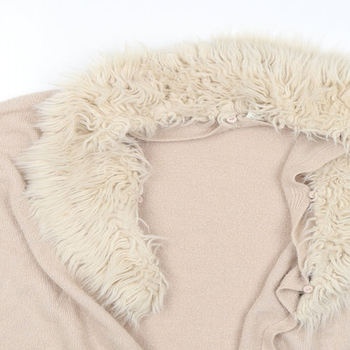 River Island Girls Pink  Knit Cardigan Jumper Size 11-12 Years  - Detachable fur collar`