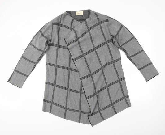 Front view of Papaya women’s grey check wrap jumper, size L
