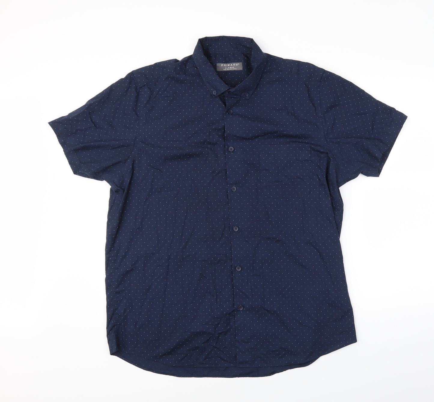 Primark Mens Blue Polka Dot   Button-Up Size XL