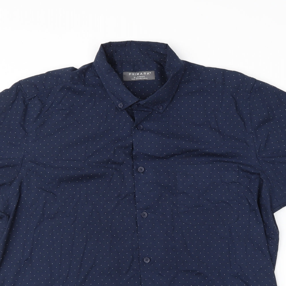 Primark Mens Blue Polka Dot   Button-Up Size XL
