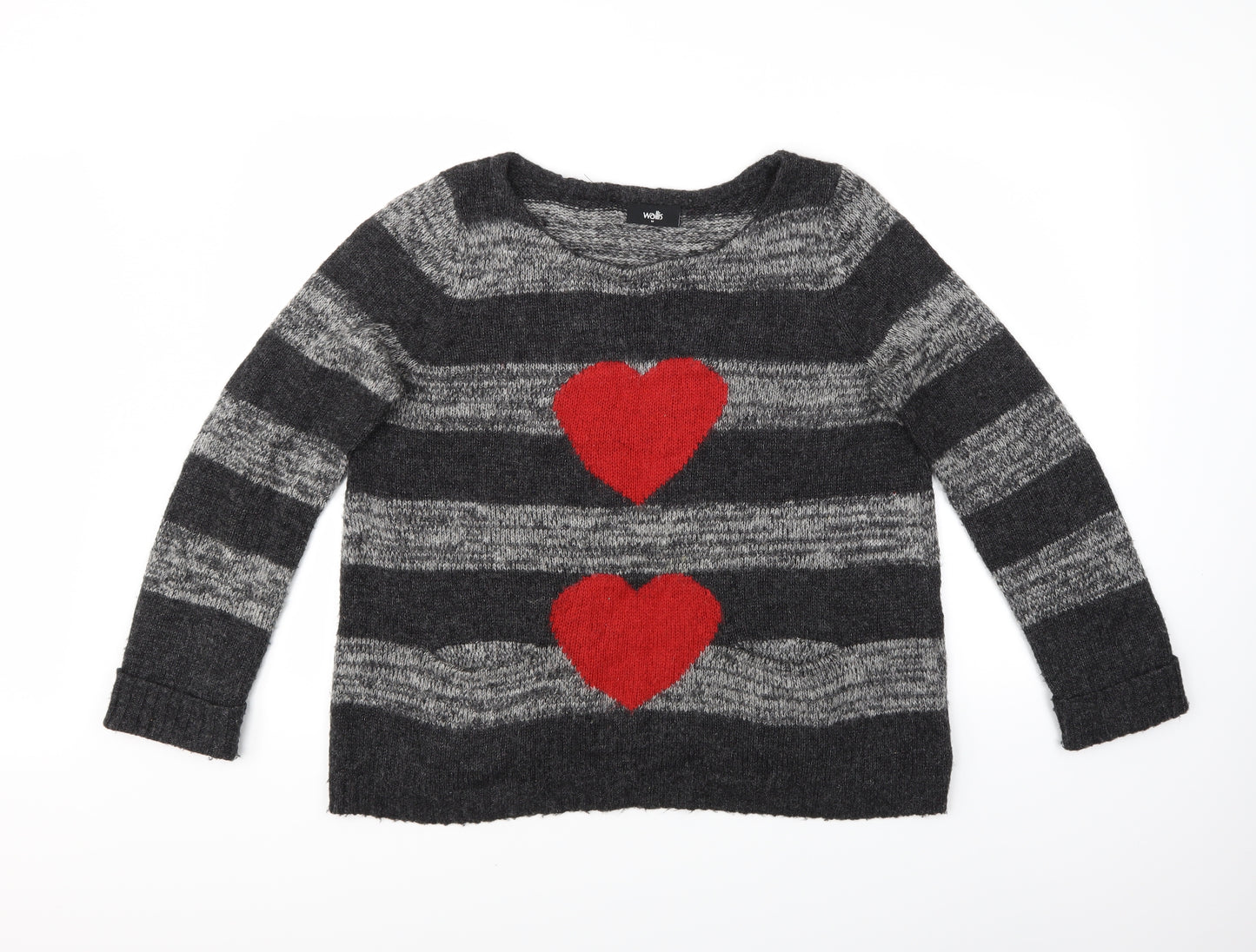 Wallis Womens Grey Striped  Pullover Jumper Size M  - Hearts