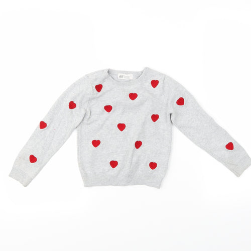 H&M Girls Grey Polka Dot  Pullover Jumper Size 5-6 Years  - Hearts