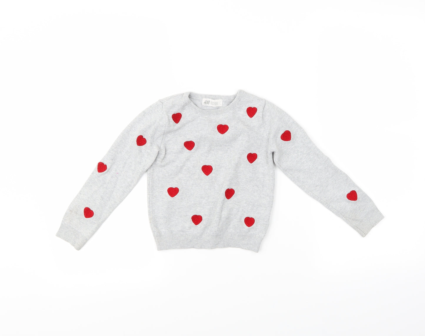 H&M Girls Grey Polka Dot  Pullover Jumper Size 5-6 Years  - Hearts