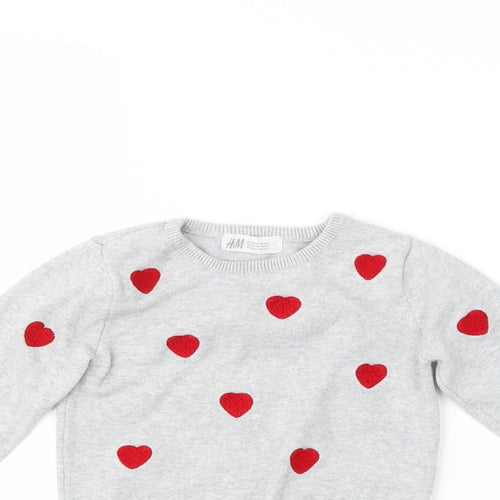 H&M Girls Grey Polka Dot  Pullover Jumper Size 5-6 Years  - Hearts