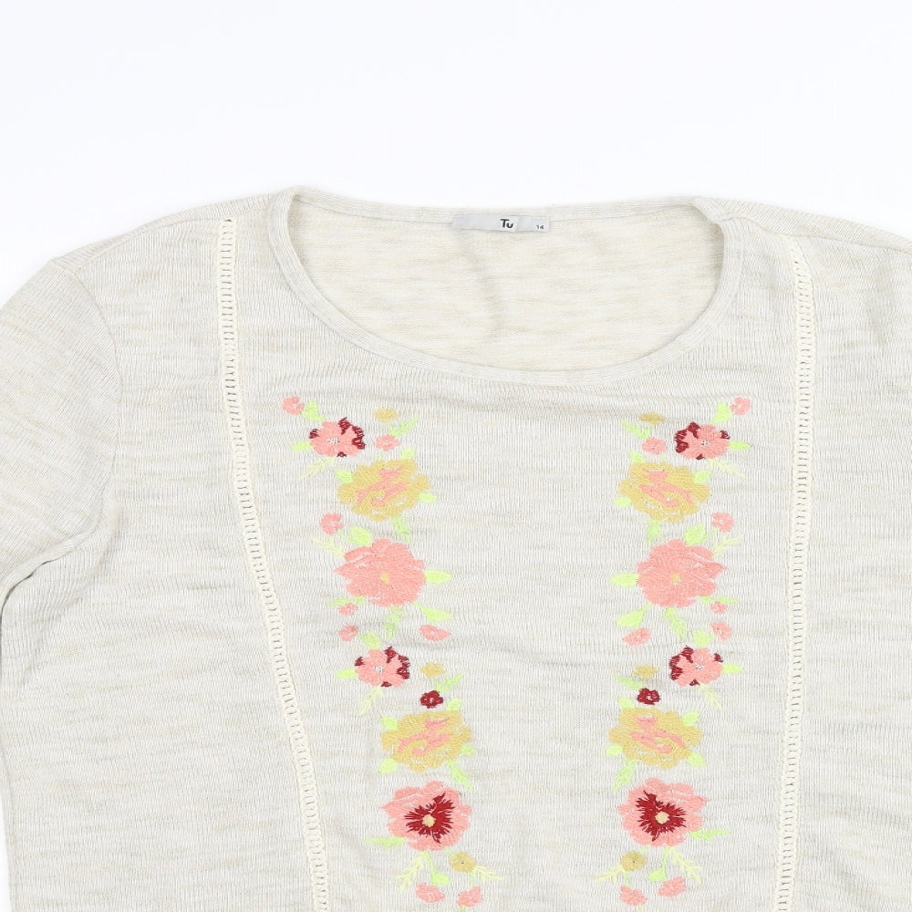 TU Womens White Floral  Pullover Jumper Size 14