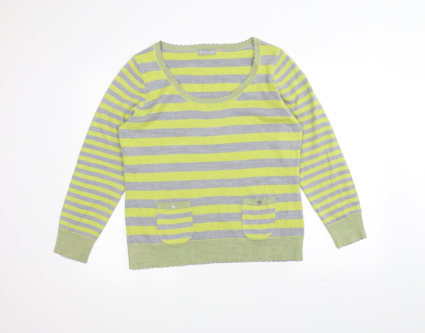 Per Una Womens Green Striped  Pullover Jumper Size 16