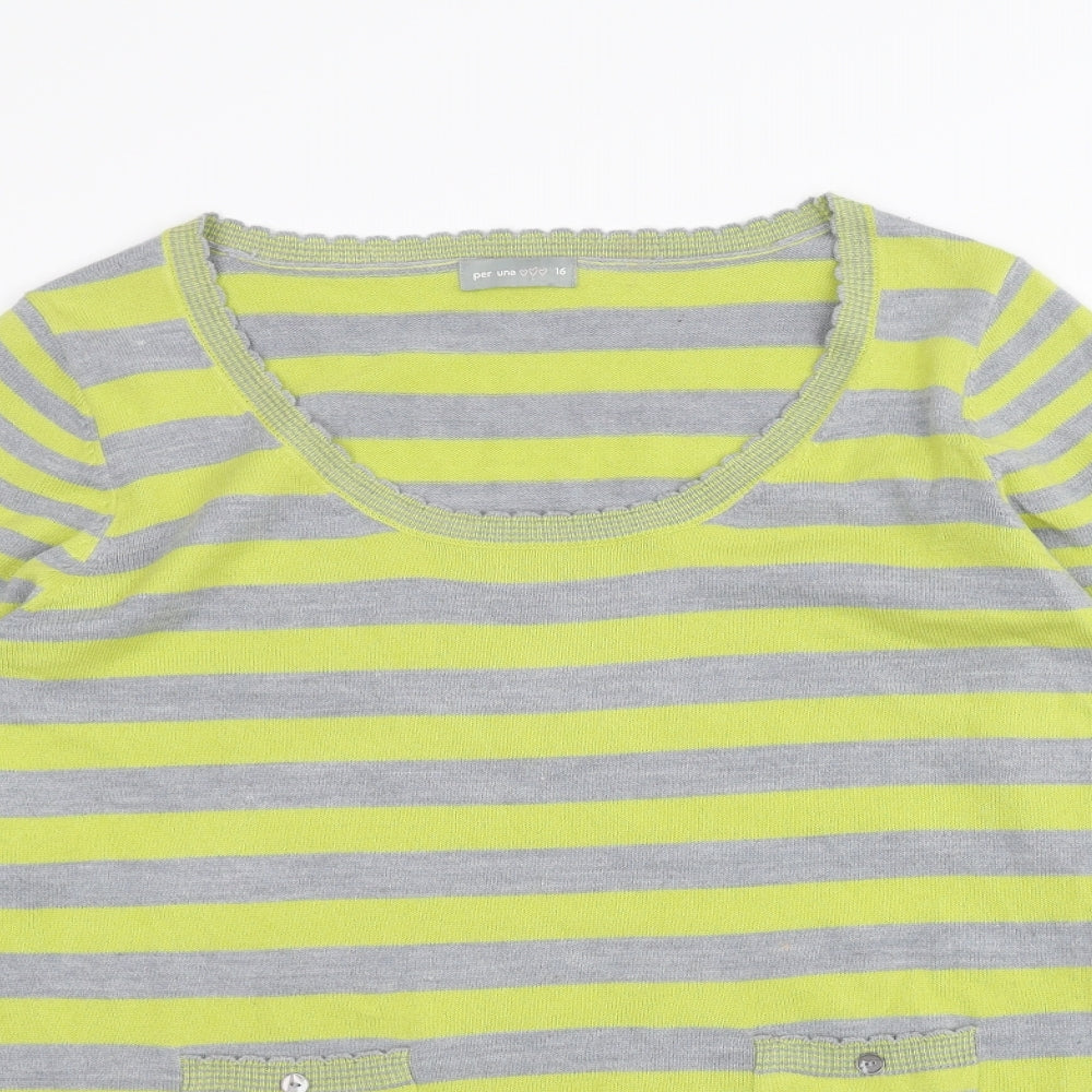 Per Una Womens Green Striped  Pullover Jumper Size 16