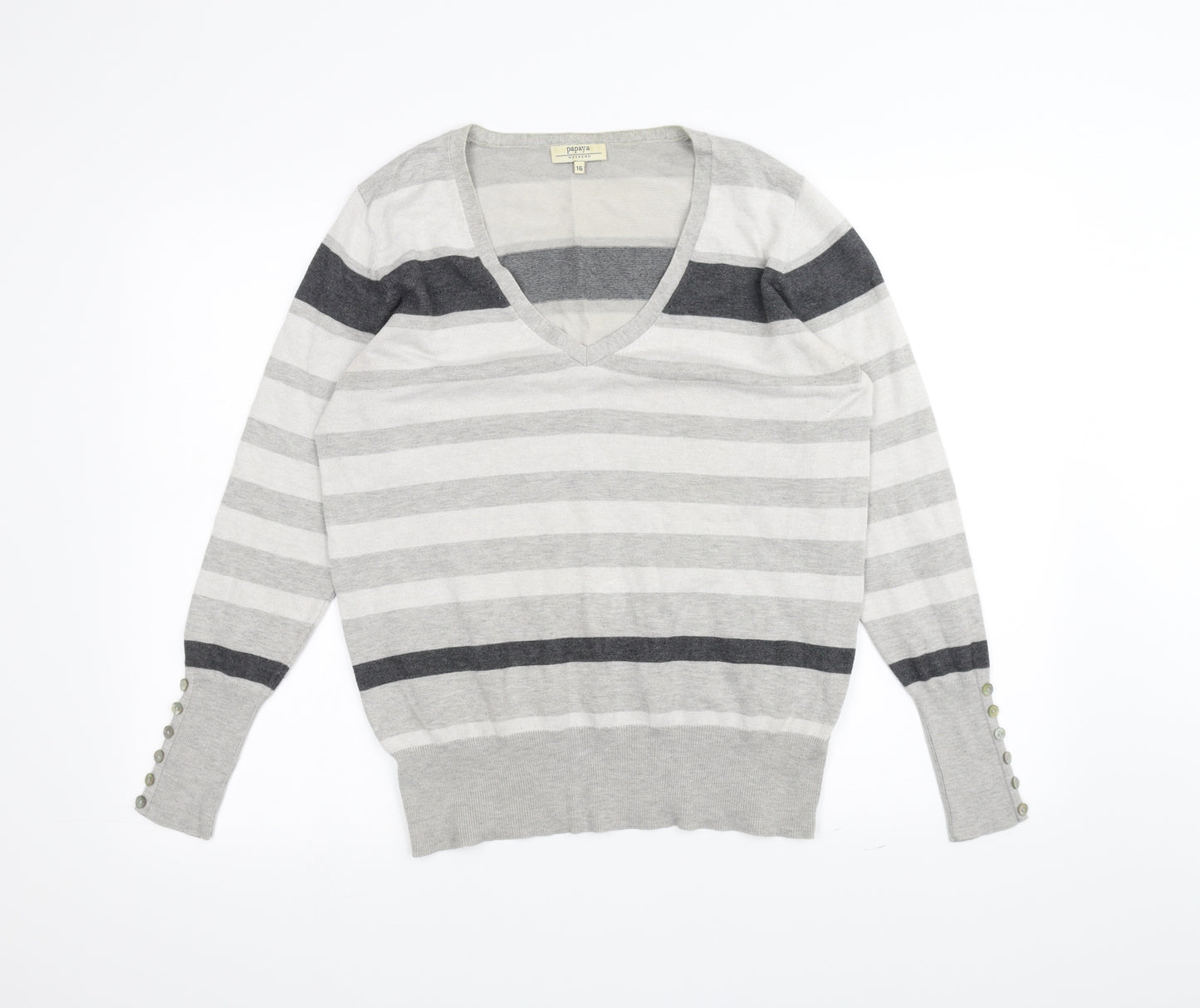 Papaya Womens White Striped  Pullover Jumper Size 16