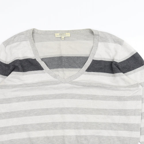 Papaya Womens White Striped  Pullover Jumper Size 16
