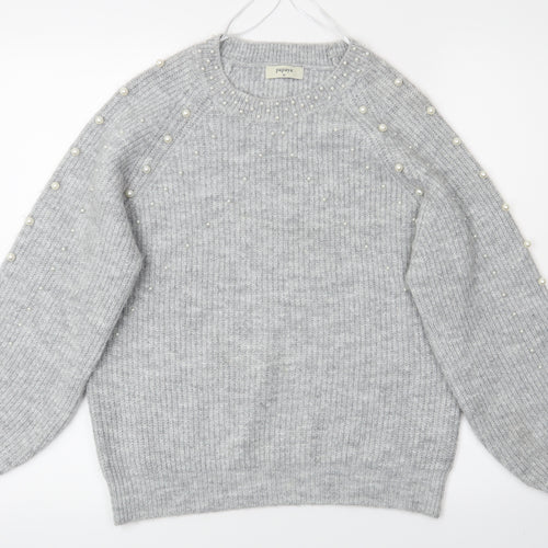 Papaya Womens Grey   Pullover Jumper Size M  - Fake Pearls