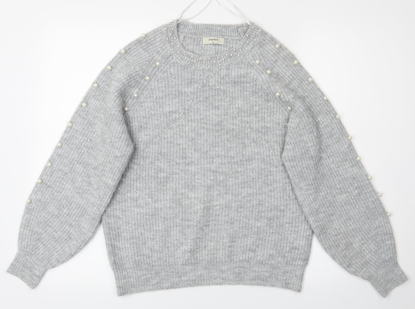 Papaya Womens Grey   Pullover Jumper Size M  - Fake Pearls