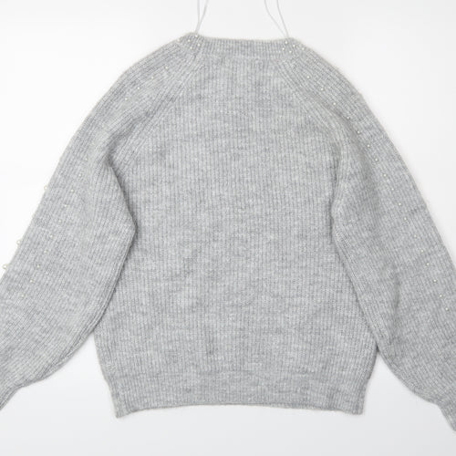 Papaya Womens Grey   Pullover Jumper Size M  - Fake Pearls