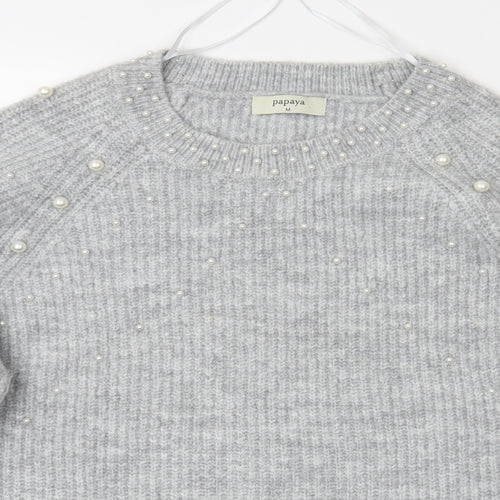 Papaya Womens Grey   Pullover Jumper Size M  - Fake Pearls