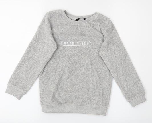 Front view of George girls’ grey jumper, size 6-7, years - good vibes