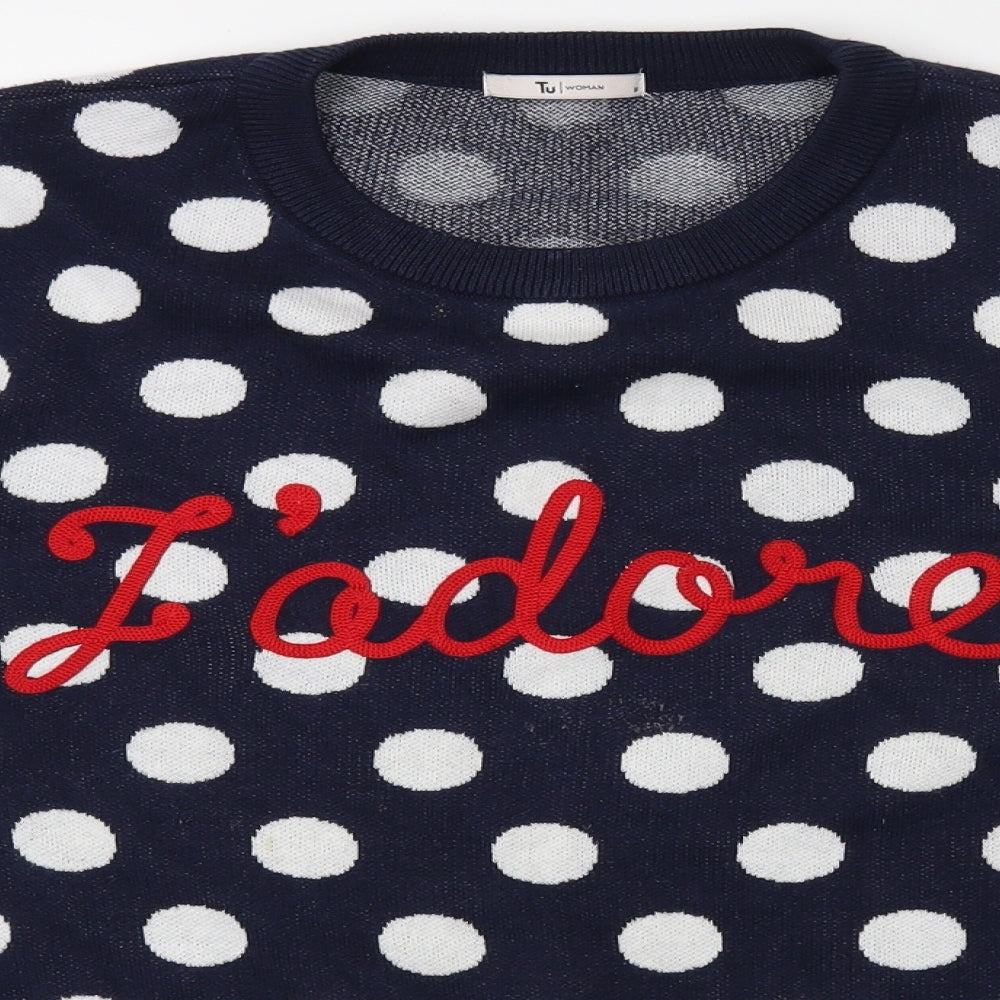 TU Womens Blue Polka Dot  Pullover Jumper Size 18