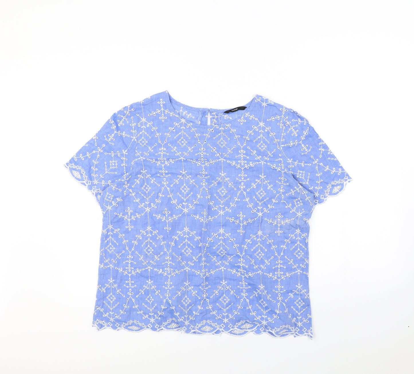 George Womens Blue Floral  Basic Blouse Size 16