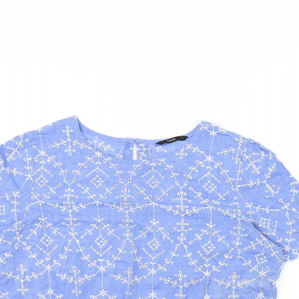 George Womens Blue Floral  Basic Blouse Size 16