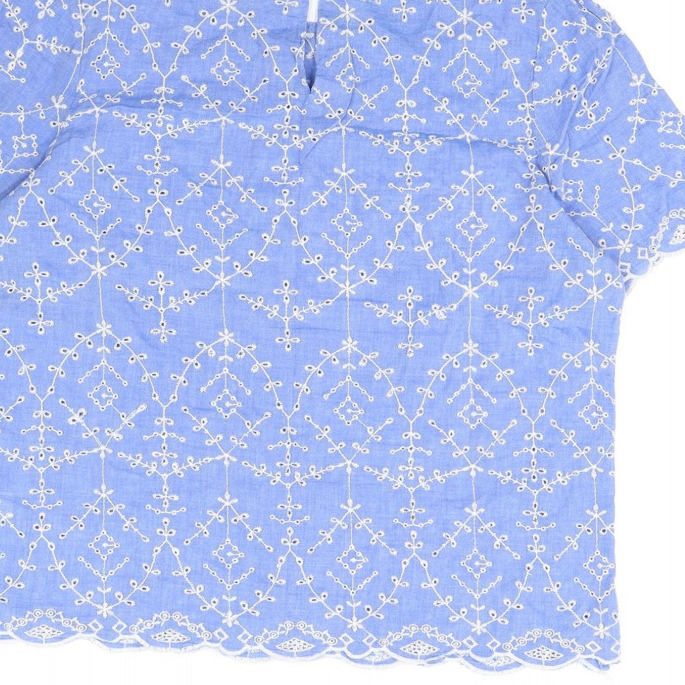George Womens Blue Floral  Basic Blouse Size 16