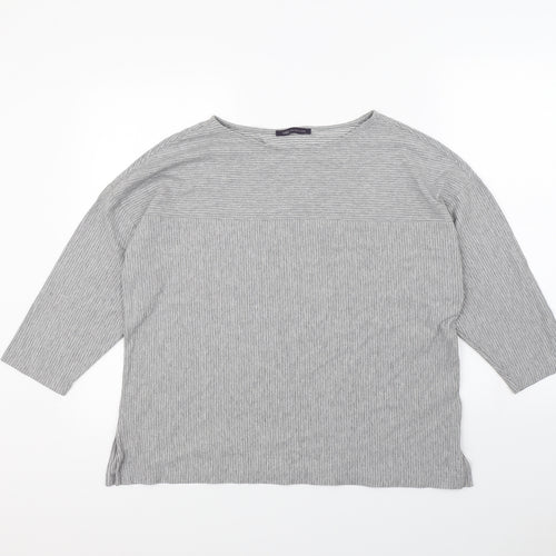 M&s Womens Grey Striped  Pullover Jumper Size 18