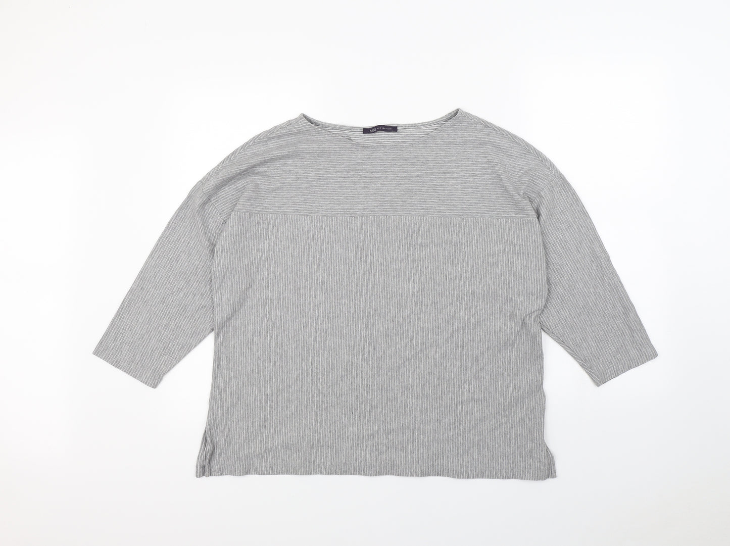 M&s Womens Grey Striped  Pullover Jumper Size 18
