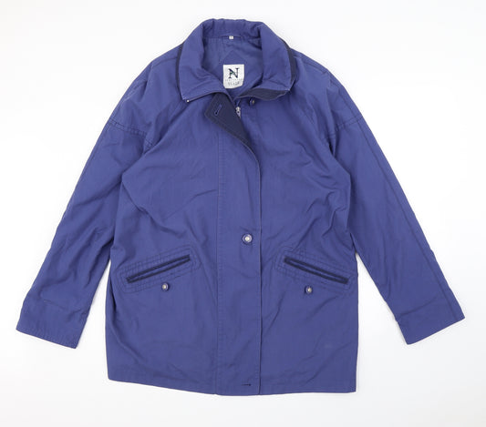 Front view of Debenhams women’s blue rain coat coat, size UK 16