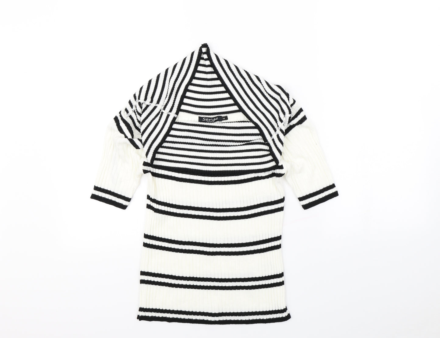 sense Womens White Striped  Pullover Jumper Size M