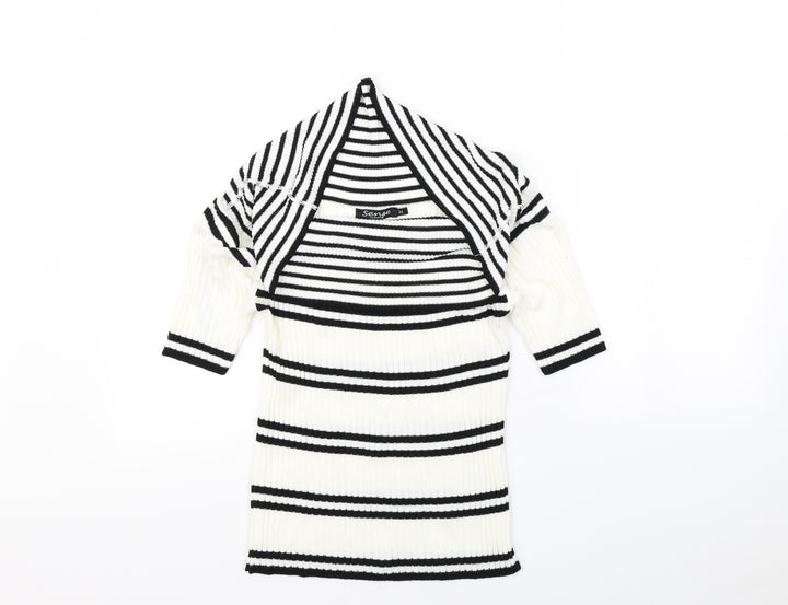 sense Womens White Striped  Pullover Jumper Size M