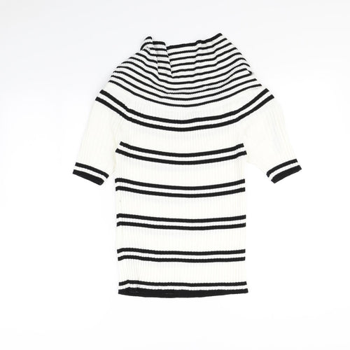 sense Womens White Striped  Pullover Jumper Size M