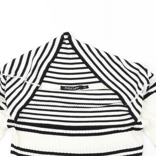 sense Womens White Striped  Pullover Jumper Size M