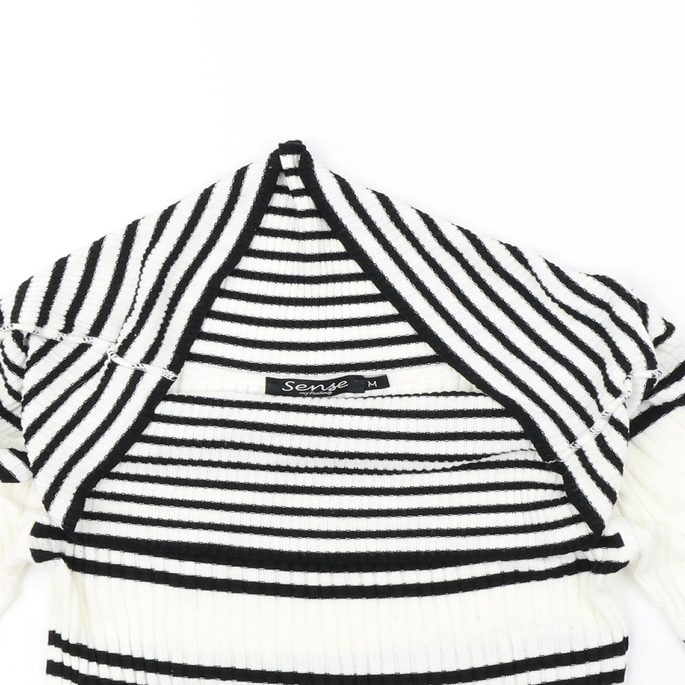 sense Womens White Striped  Pullover Jumper Size M