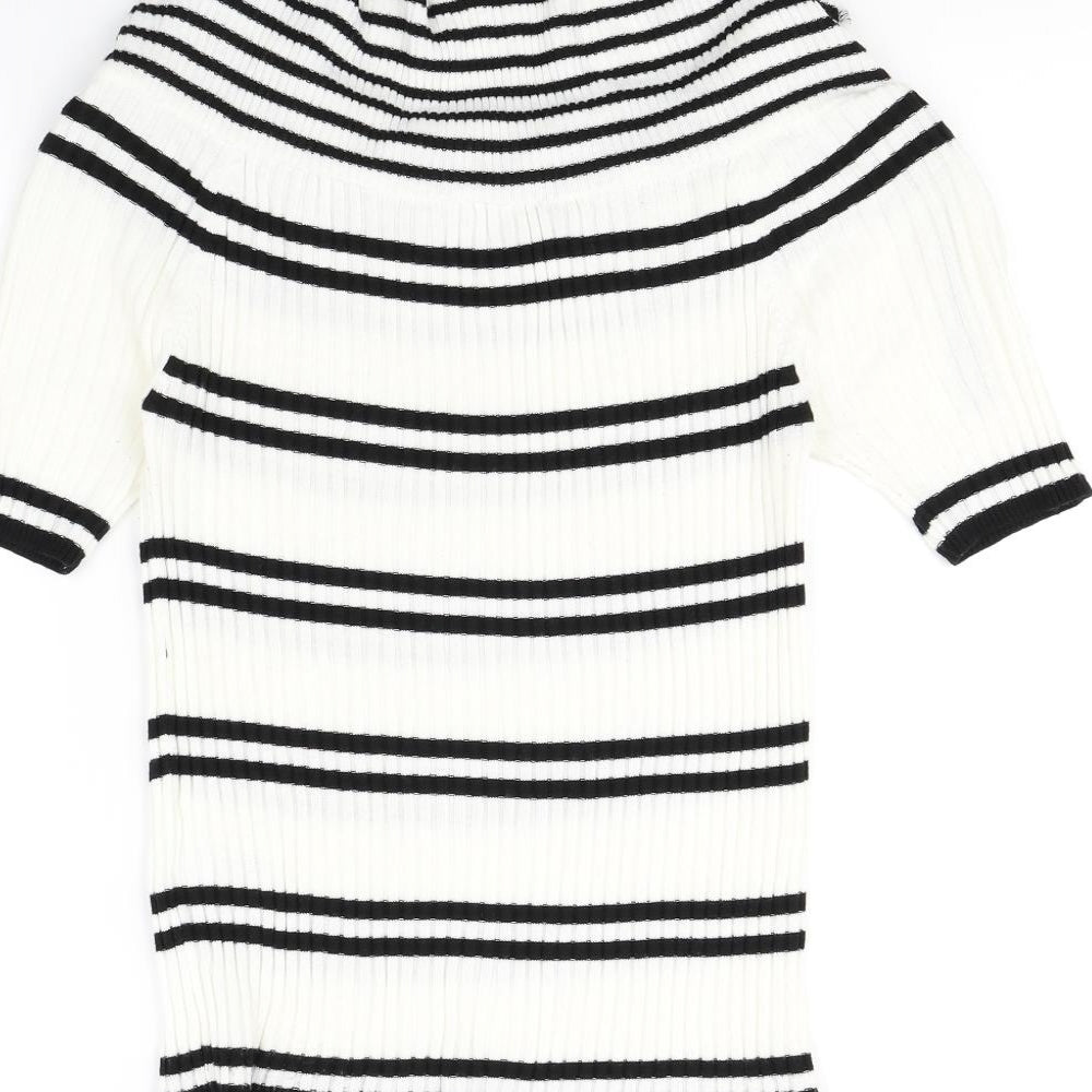 sense Womens White Striped  Pullover Jumper Size M