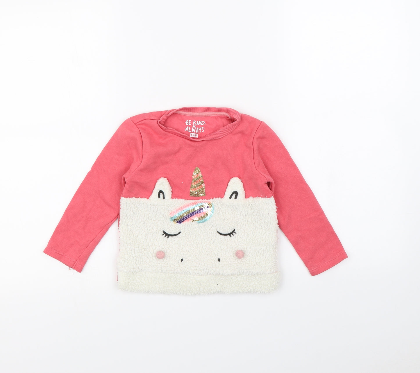 F&F Girls Pink   Pullover Jumper Size 2-3 Years  - unicorn
