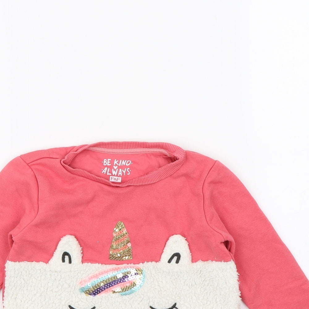 F&F Girls Pink   Pullover Jumper Size 2-3 Years  - unicorn