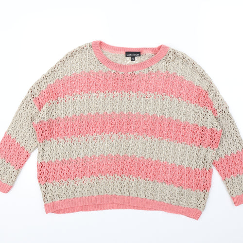 Warehouse Womens Beige Striped  Pullover Jumper Size 14