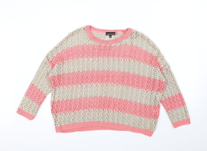 Warehouse Womens Beige Striped  Pullover Jumper Size 14