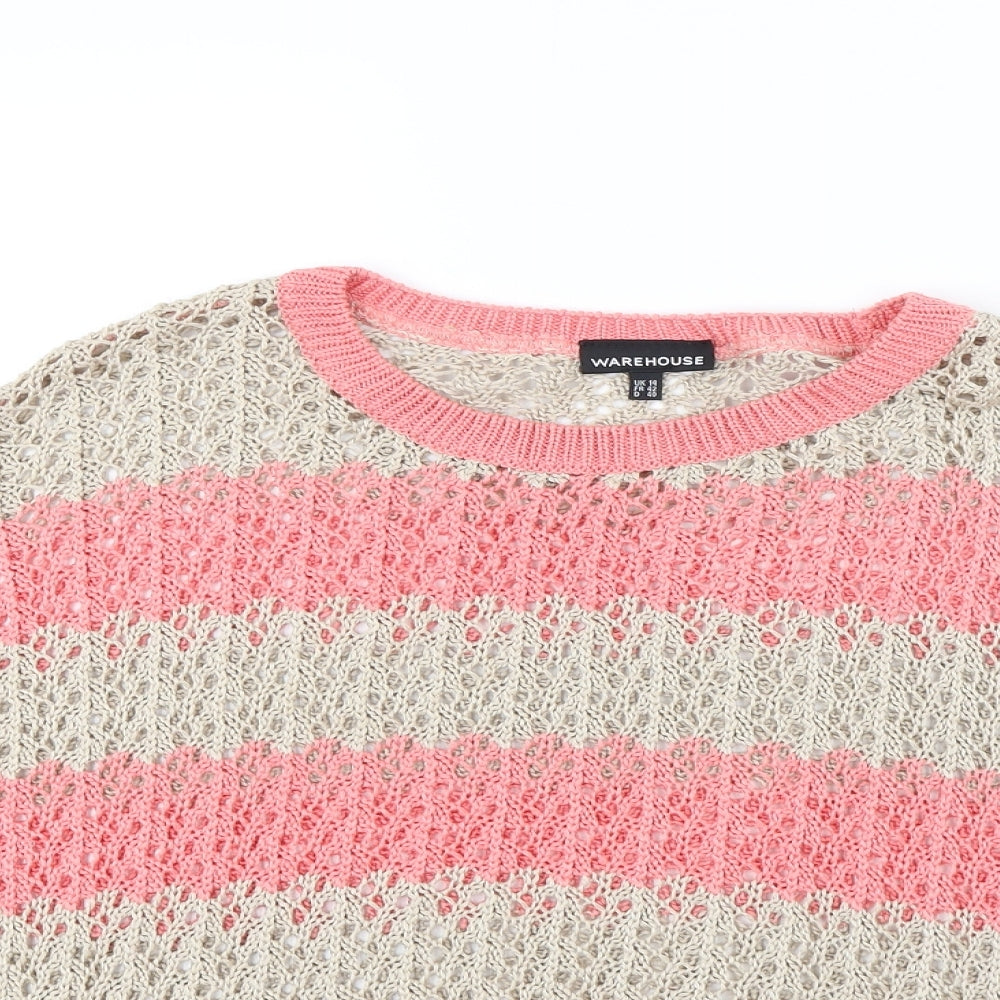 Warehouse Womens Beige Striped  Pullover Jumper Size 14