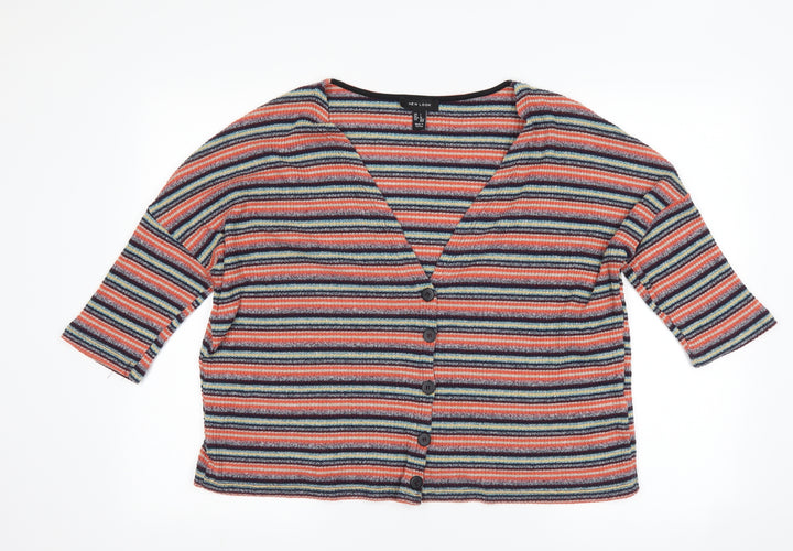 New Look Womens Red Striped Cardigan Jumper Size L