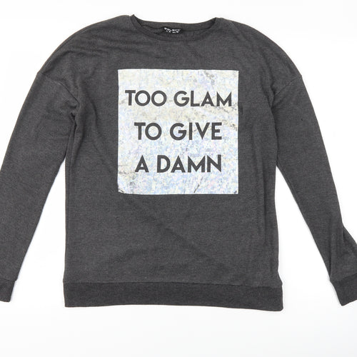 Select Womens Grey   Pullover Sweatshirt Size 10  - slogan