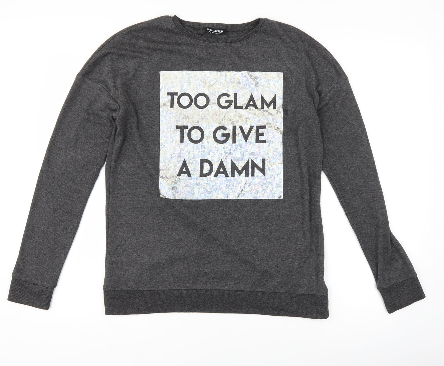 Select Womens Grey   Pullover Sweatshirt Size 10  - slogan