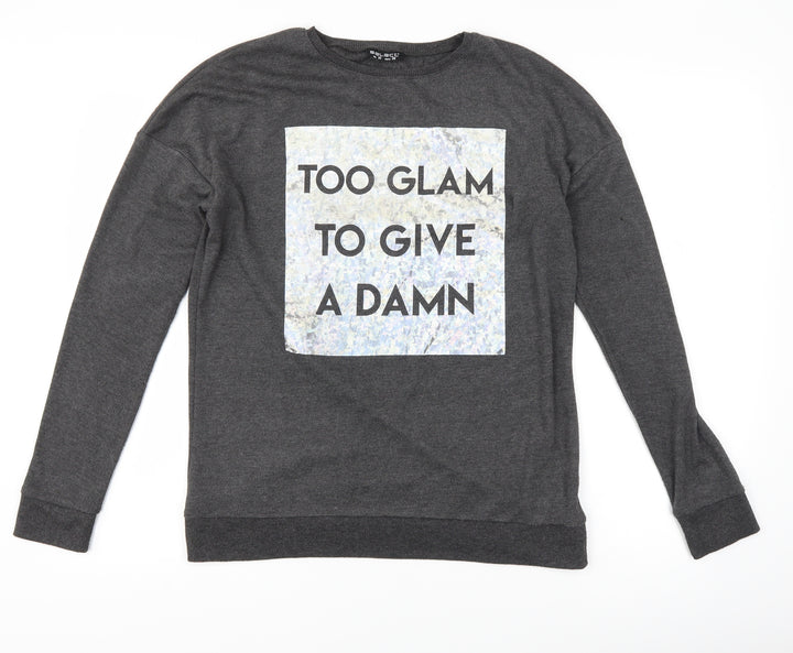 Select Womens Grey   Pullover Sweatshirt Size 10  - slogan