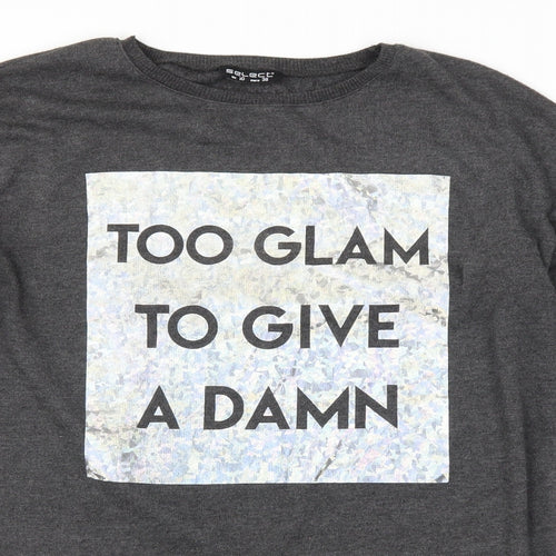 Select Womens Grey   Pullover Sweatshirt Size 10  - slogan