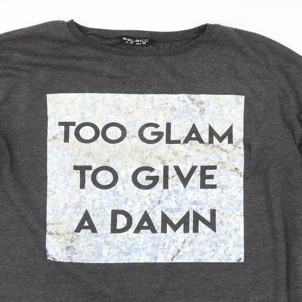 Select Womens Grey   Pullover Sweatshirt Size 10  - slogan